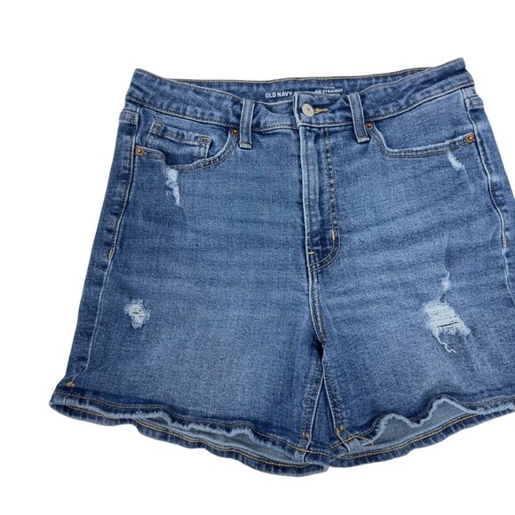 Old Navy Womens High-Rise OG Straight Denim Shorts Size 10 Blue Distressed - Picture 2 of 12